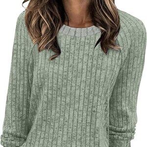 Women's light Green Color Block Long Sleeve Shirt Lightweight Sweater